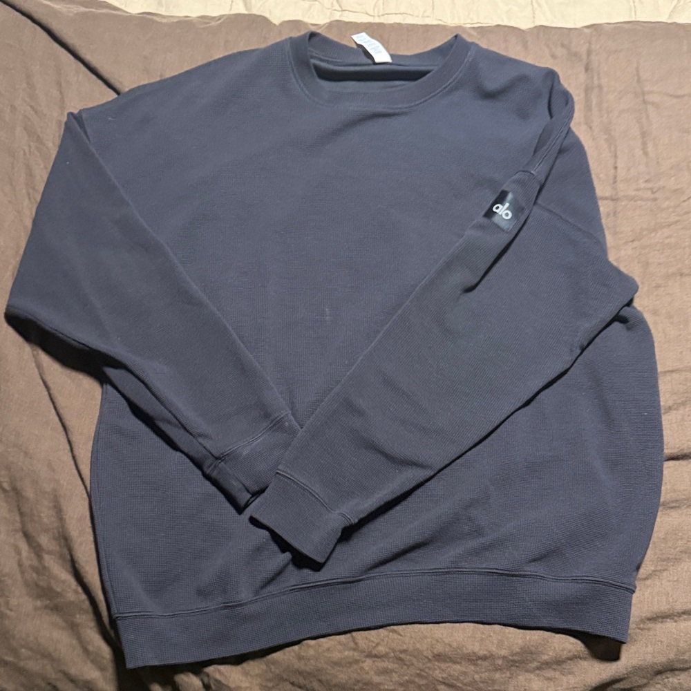 NWOT Alo Yoga Micro Waffle Relaxation Pullover Black L